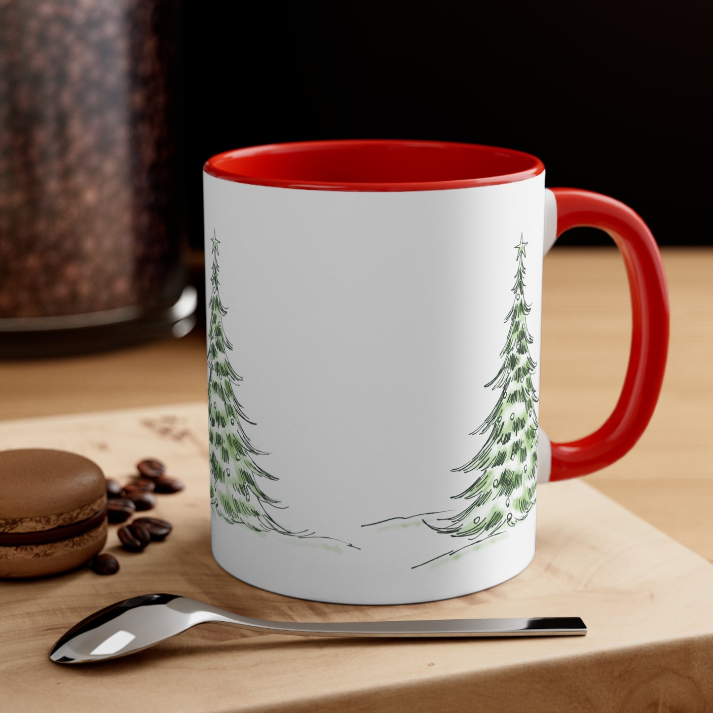 Mug de Noël, Sapin, en céramique, intérieur rouge