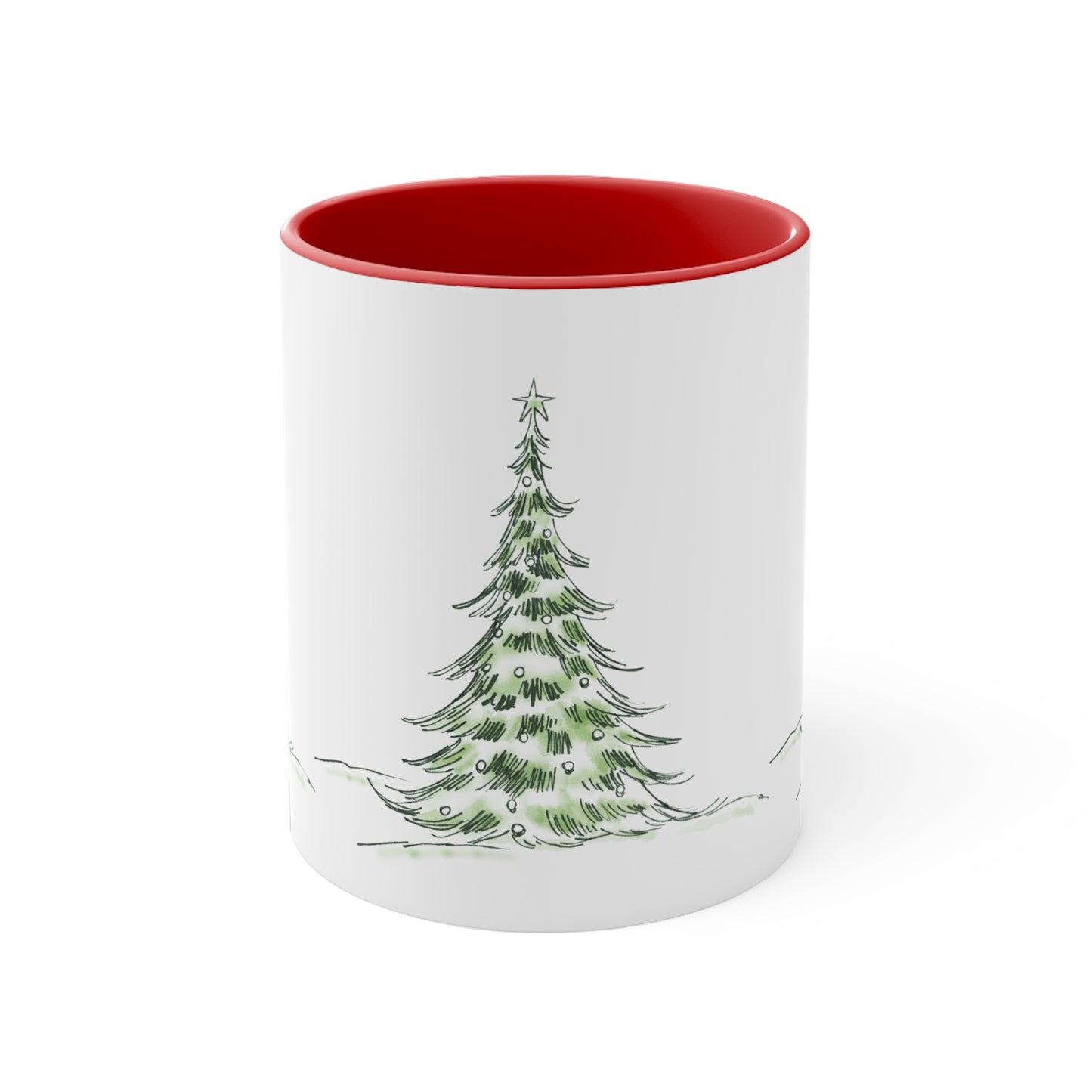 Mug de Noël, Sapin, en céramique, intérieur rouge