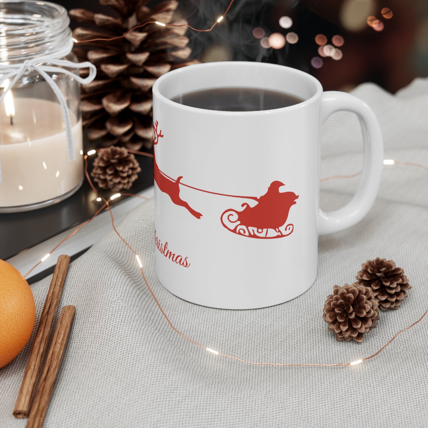 Mug de Noël, en céramique, Traineau rouge du Père Noël